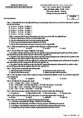 Đề thi thử THPT Quốc gia môn Sinh học năm 2017 - Mã đề 132 - Trường THPT Nguyễn Văn Cừ